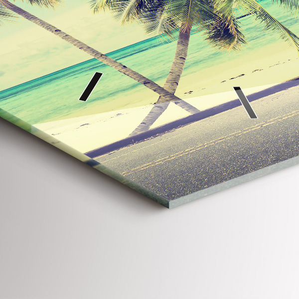 Glass wall clock rectangular Car with surfboard