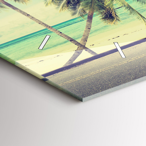 Glass wall clock rectangular Car with surfboard