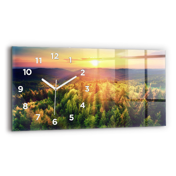Glass wall clock rectangular Sunset over the hills