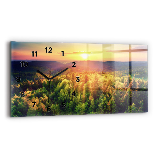 Glass wall clock rectangular Sunset over the hills