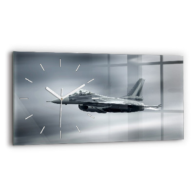 Glass wall clock rectangular Military aircraft in flight