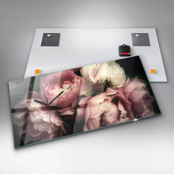 Glass wall clock rectangular Bouquet of pink roses