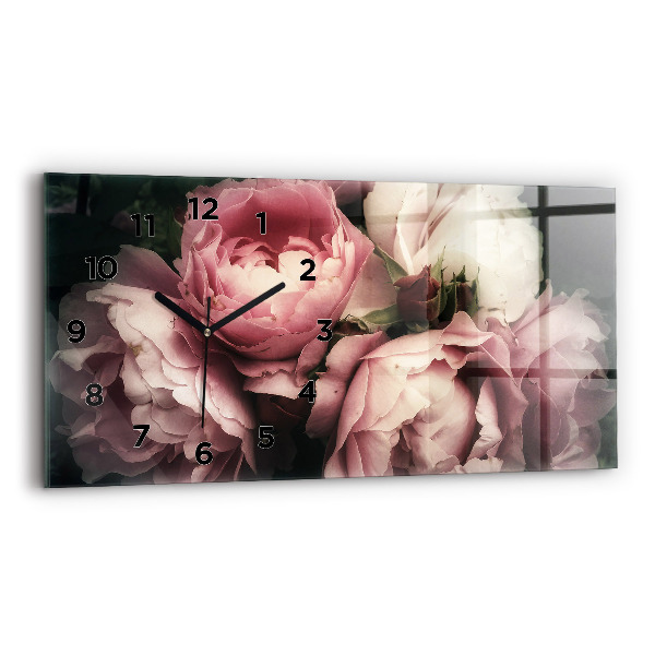 Glass wall clock rectangular Bouquet of pink roses