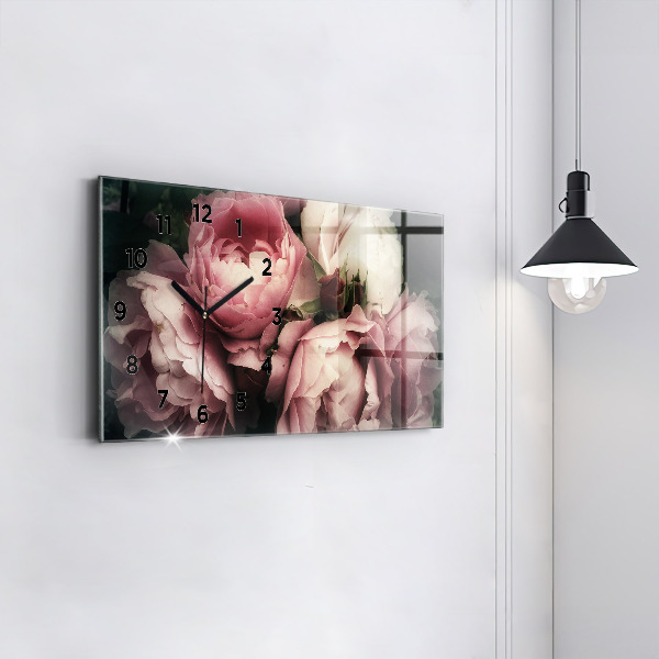 Glass wall clock rectangular Bouquet of pink roses