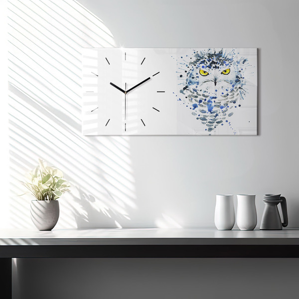 Glass wall clock rectangular Owl look