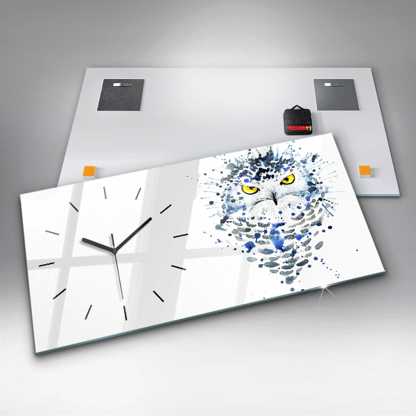 Glass wall clock rectangular Owl look