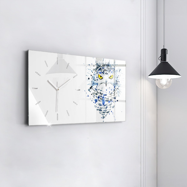 Glass wall clock rectangular Owl look