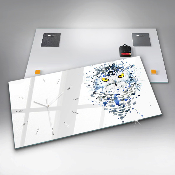 Glass wall clock rectangular Owl look
