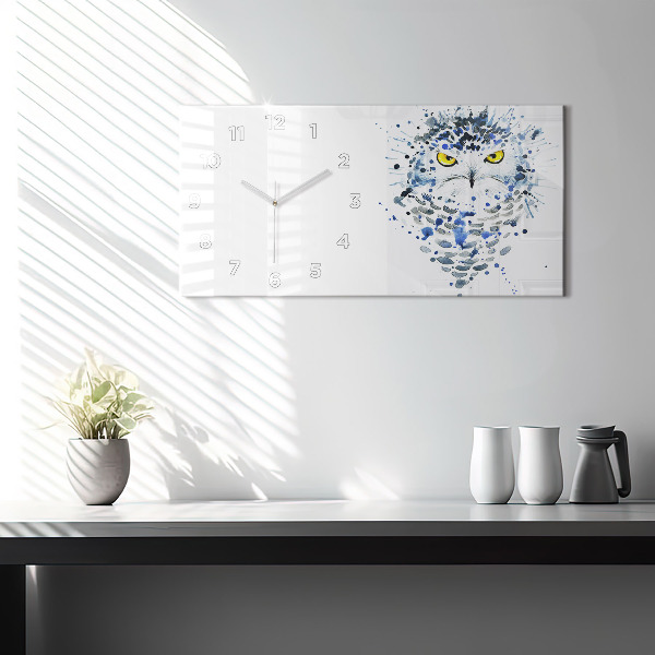 Glass wall clock rectangular Owl look