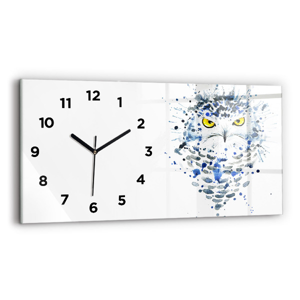 Glass wall clock rectangular Owl look