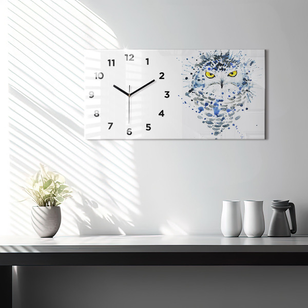 Glass wall clock rectangular Owl look