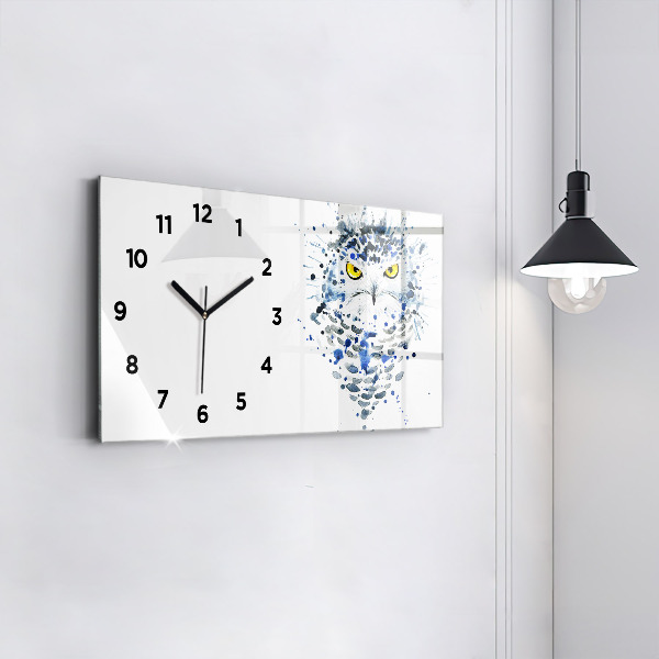 Glass wall clock rectangular Owl look