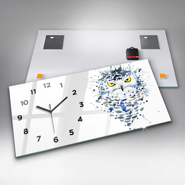 Glass wall clock rectangular Owl look
