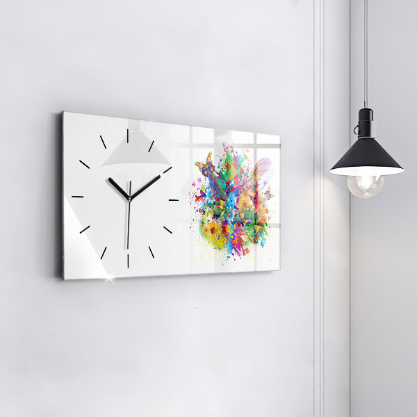 Glass wall clock rectangular Floral harmony with butterflies