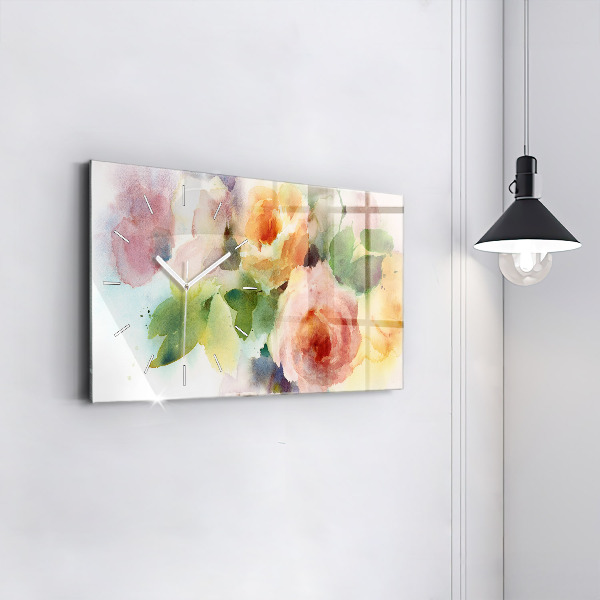 Glass wall clock rectangular Roses In A Vase Watercolor