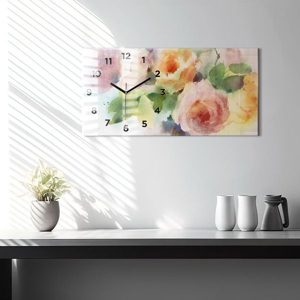 Glass wall clock rectangular Roses In A Vase Watercolor