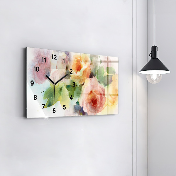 Glass wall clock rectangular Roses In A Vase Watercolor