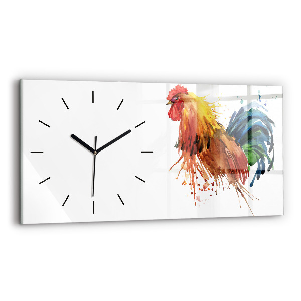 Glass wall clock rectangular Colorful rooster
