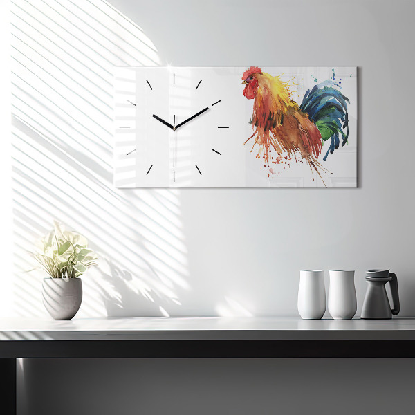 Glass wall clock rectangular Colorful rooster