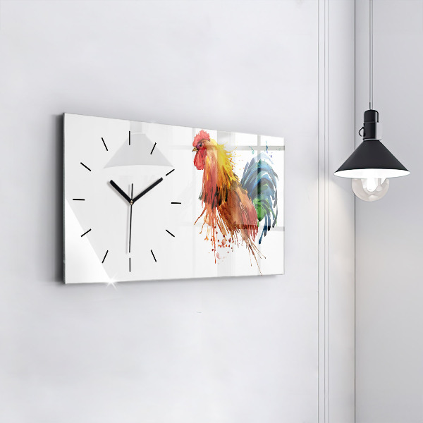 Glass wall clock rectangular Colorful rooster