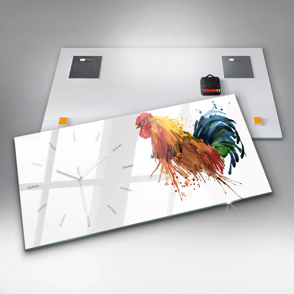 Glass wall clock rectangular Colorful rooster
