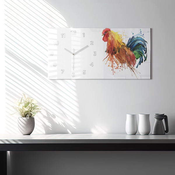Glass wall clock rectangular Colorful rooster