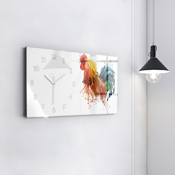 Glass wall clock rectangular Colorful rooster