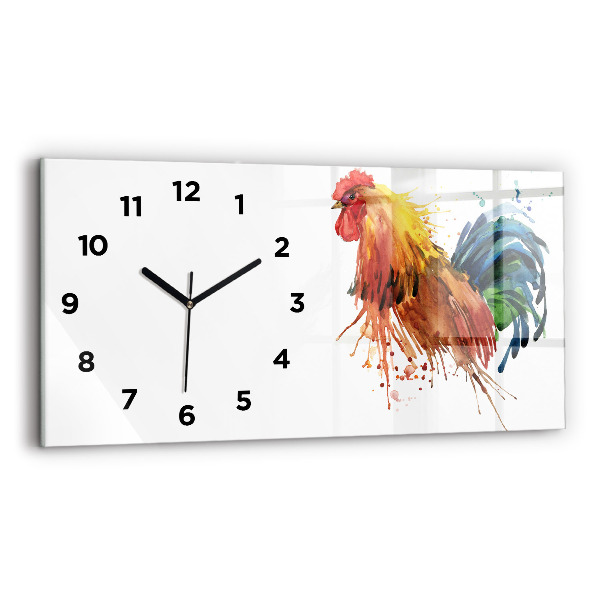 Glass wall clock rectangular Colorful rooster