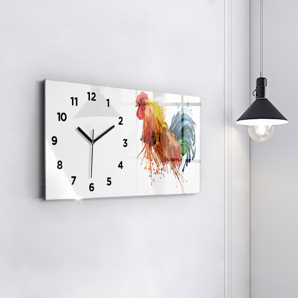 Glass wall clock rectangular Colorful rooster