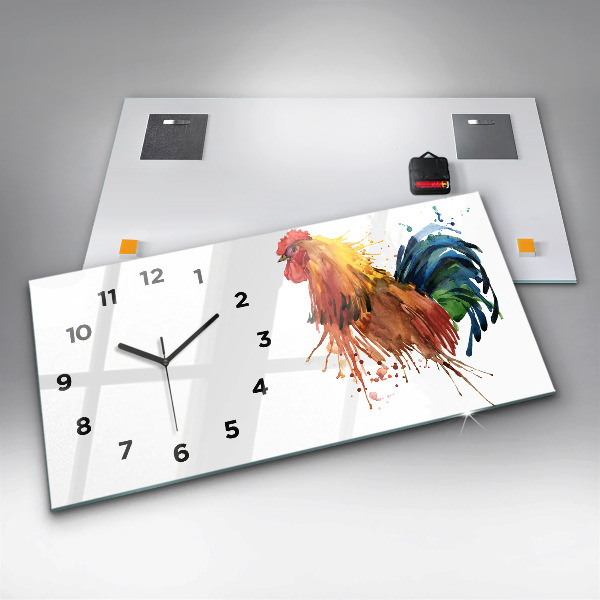 Glass wall clock rectangular Colorful rooster