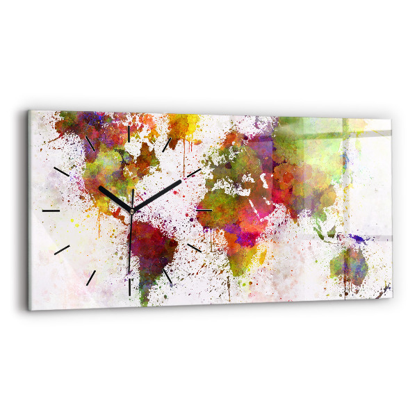 Glass wall clock rectangular Watercolor map of the world