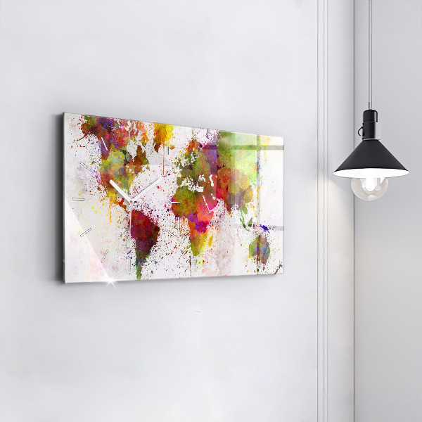 Glass wall clock rectangular Watercolor map of the world