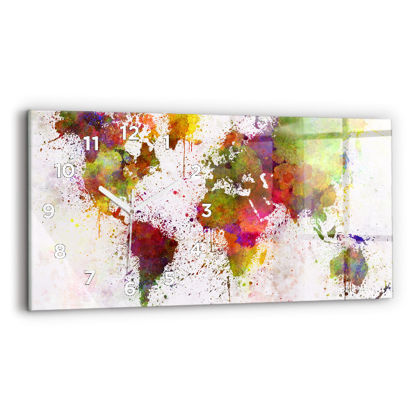 Glass wall clock rectangular Watercolor map of the world