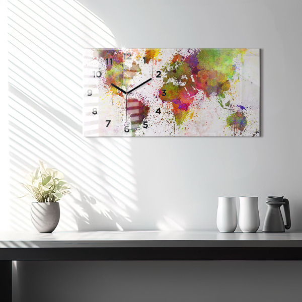 Glass wall clock rectangular Watercolor map of the world