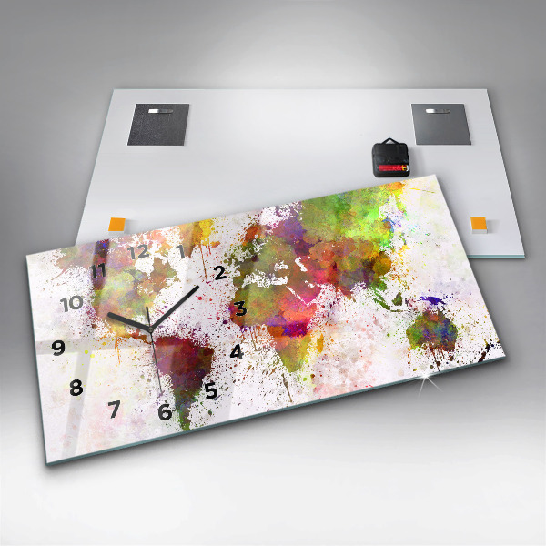 Glass wall clock rectangular Watercolor map of the world