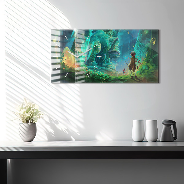 Glass wall clock rectangular Children in a fairytale forest