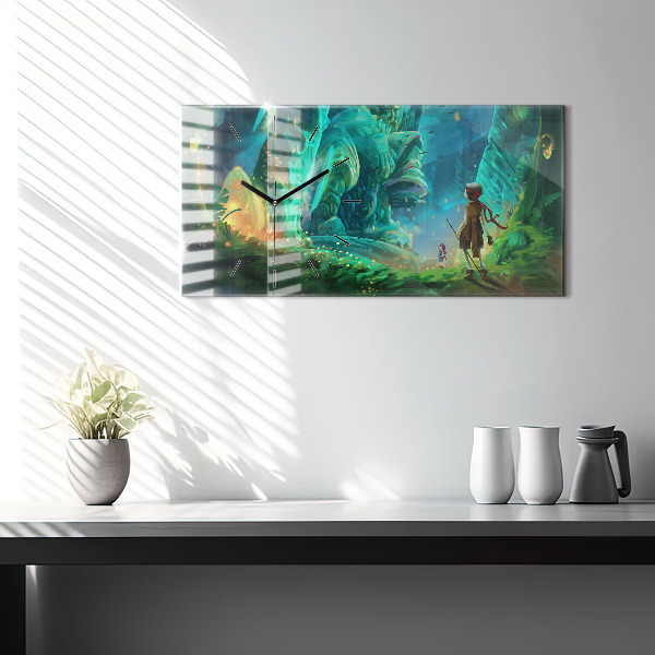 Glass wall clock rectangular Children in a fairytale forest