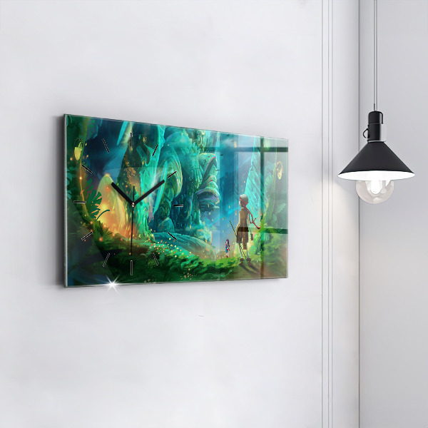 Glass wall clock rectangular Children in a fairytale forest