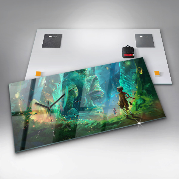 Glass wall clock rectangular Children in a fairytale forest