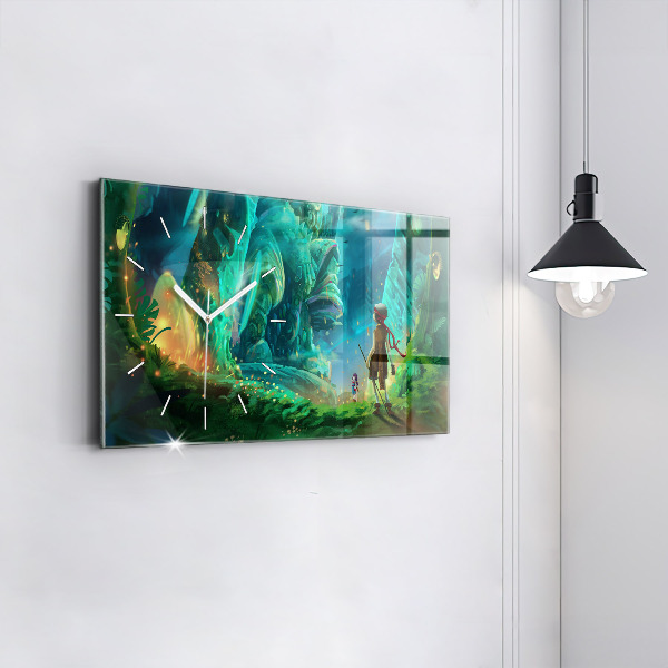 Glass wall clock rectangular Children in a fairytale forest