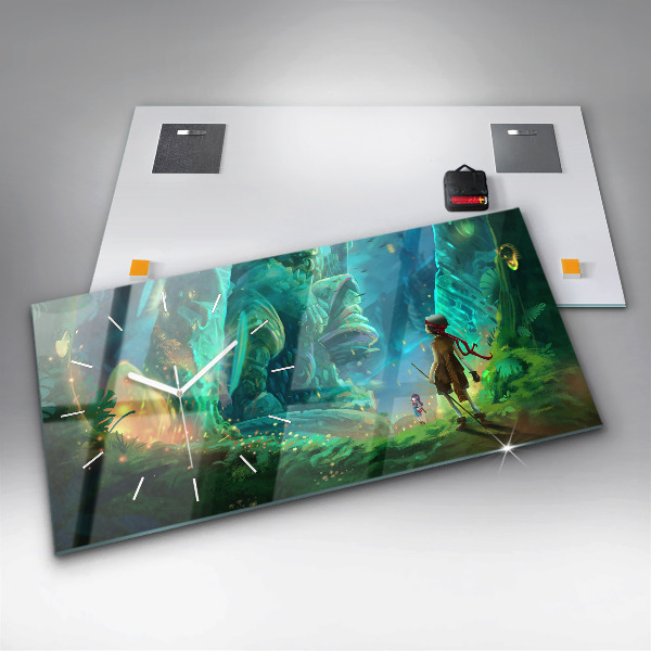 Glass wall clock rectangular Children in a fairytale forest