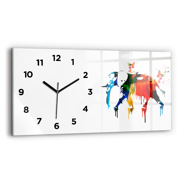 Glass wall clock rectangular Colorful painted elephant