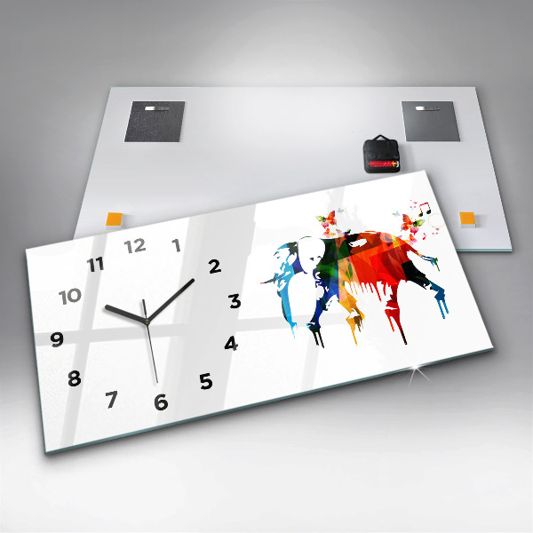 Glass wall clock rectangular Colorful painted elephant