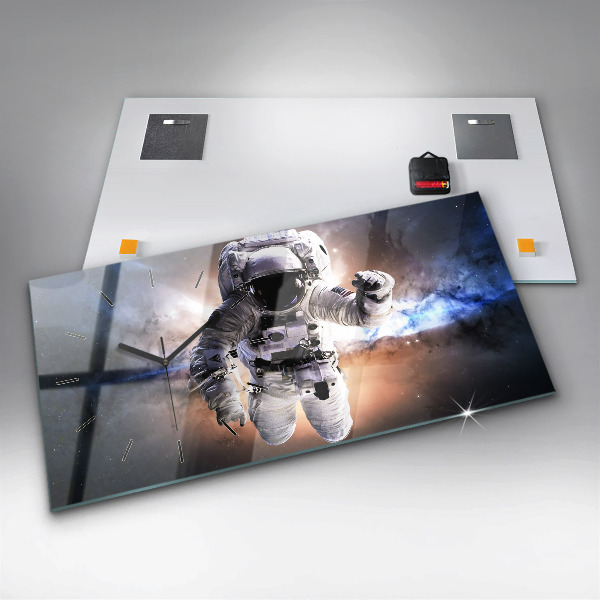 Glass wall clock rectangular Astronaut in space