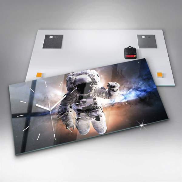 Glass wall clock rectangular Astronaut in space