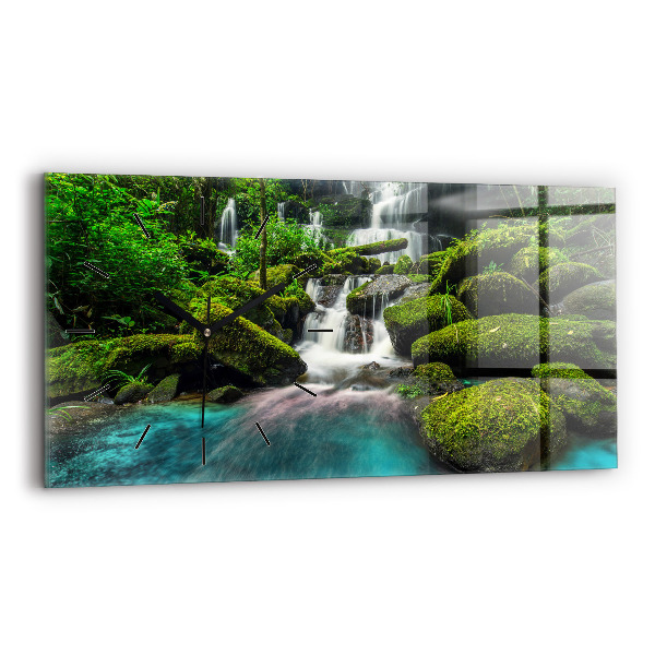 Glass wall clock rectangular Waterfall Thailand