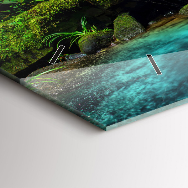 Glass wall clock rectangular Waterfall Thailand