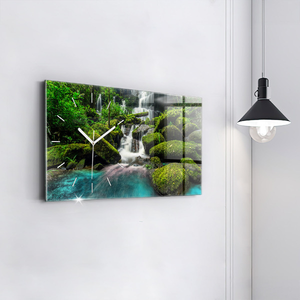 Glass wall clock rectangular Waterfall Thailand