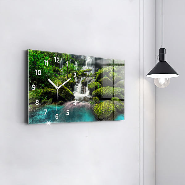 Glass wall clock rectangular Waterfall Thailand