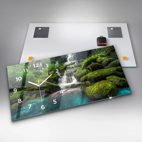 Glass wall clock rectangular Waterfall Thailand